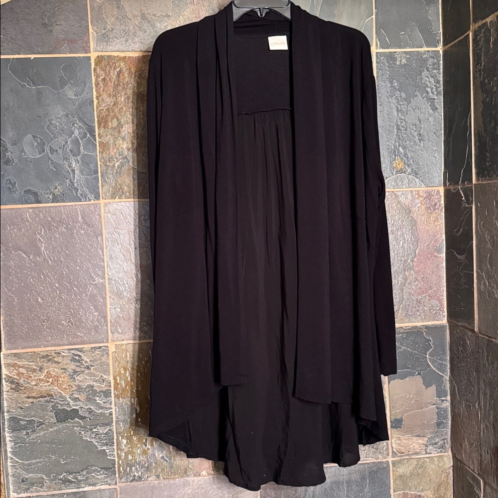 Chicos Sz 3 Black Open Front Cardigan